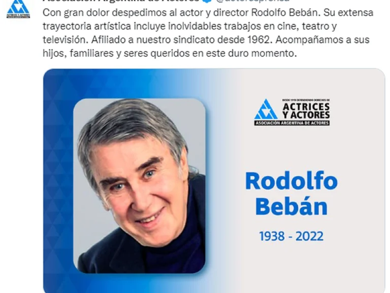 Murió el actor Rodolfo Bebán a los 84 años