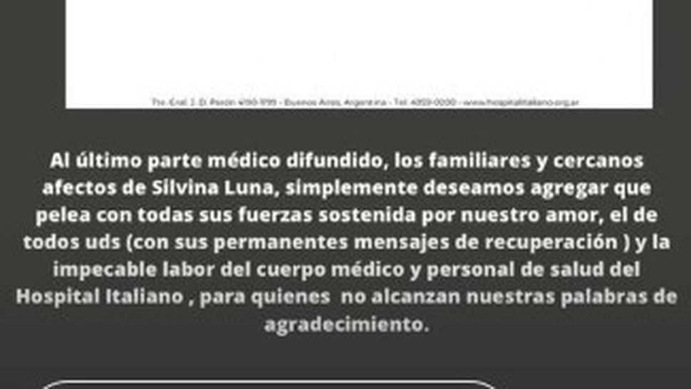 Silvina Luna difundieron un nuevo parte médico