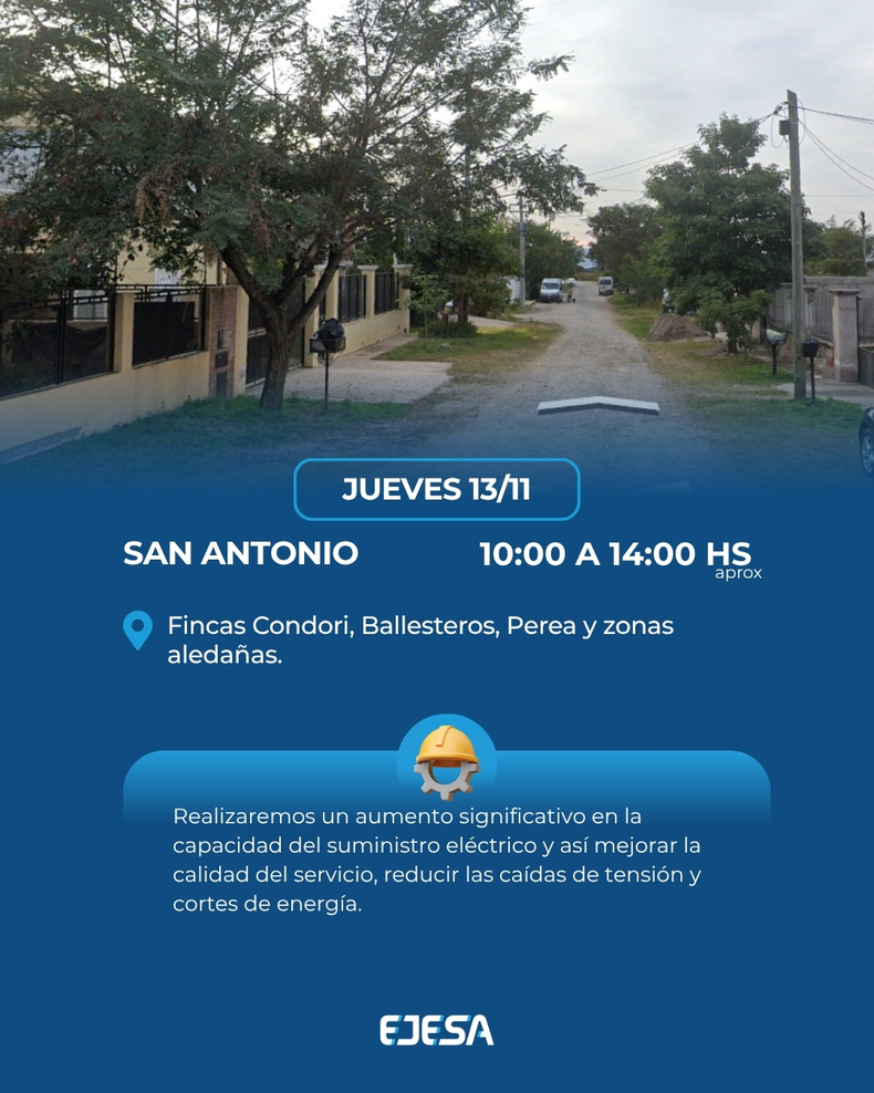 Interrupción del servicio de luz por mejoras programadas para el jueves 13 de noviembre