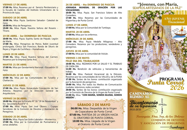Programa de actividades por la Virgen de Punta Corral: 