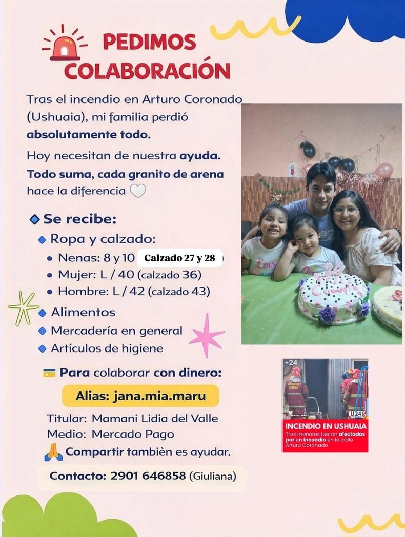 Una familia jujeña que vive en Ushuaia perdió todo: se le incendió la casa y necesitan ayuda