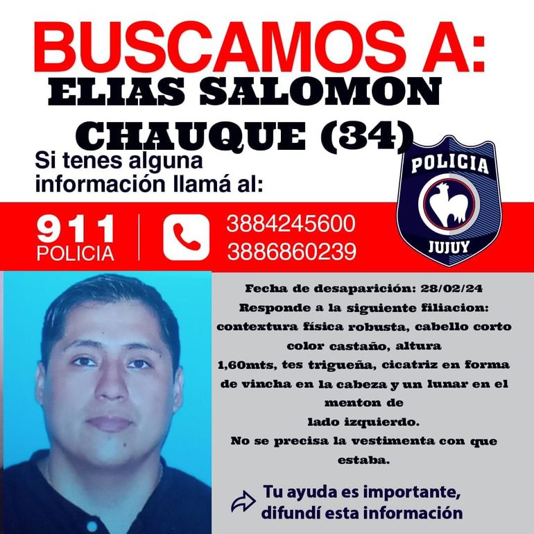 Búsqueda de Elías Chauque en Palpalá.