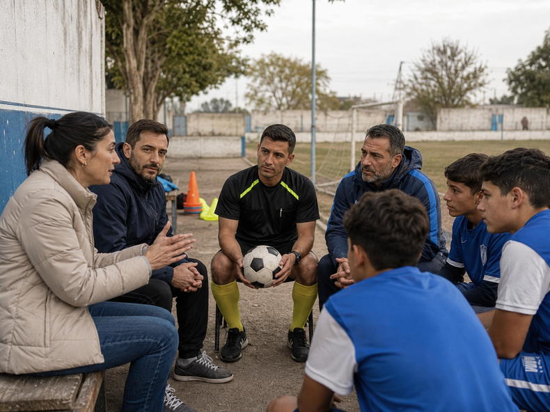 Prevención de la violencia en la Liga Jujeña de Fútbol (imagen creada con IA).