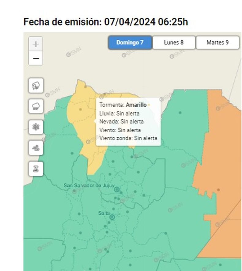 Alerta amarilla para el domingo 7 de abril