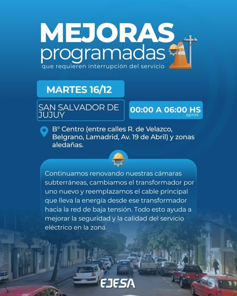 Mejoras programadas de luz para el martes 16 de diciembre Mejoras programadas de luz para el martes 16 de diciembre