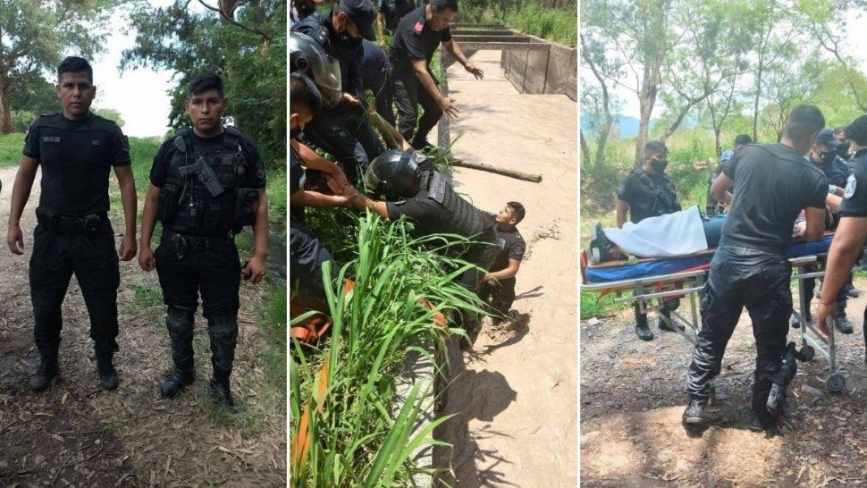 policias se tiraron a un canal para salvar a una mujer que era arrastrada