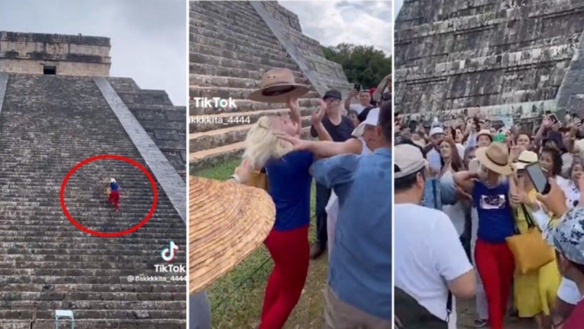 Una mujer subió sin permiso a las ruinas mayas y causó escándalo.&nbsp;
