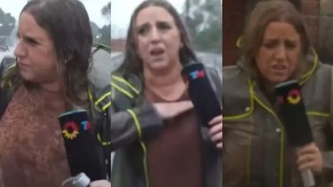 La periodista de TN Paula Bernini se cayó en una zanja mientras cubría las inundaciones.