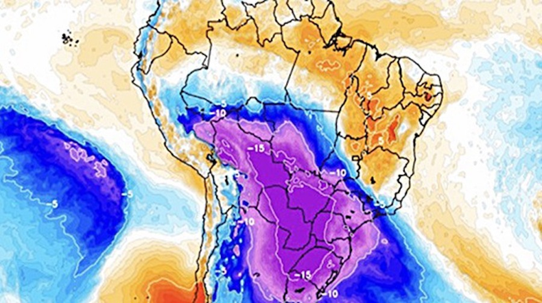 Una verdadera burbuja de aire antártico avanzará por Argentina y llegará a Brasil, Paraguay, Bolivia, Uruguay, Perú e incluso a Ecuador, Colombia y Venezuela.