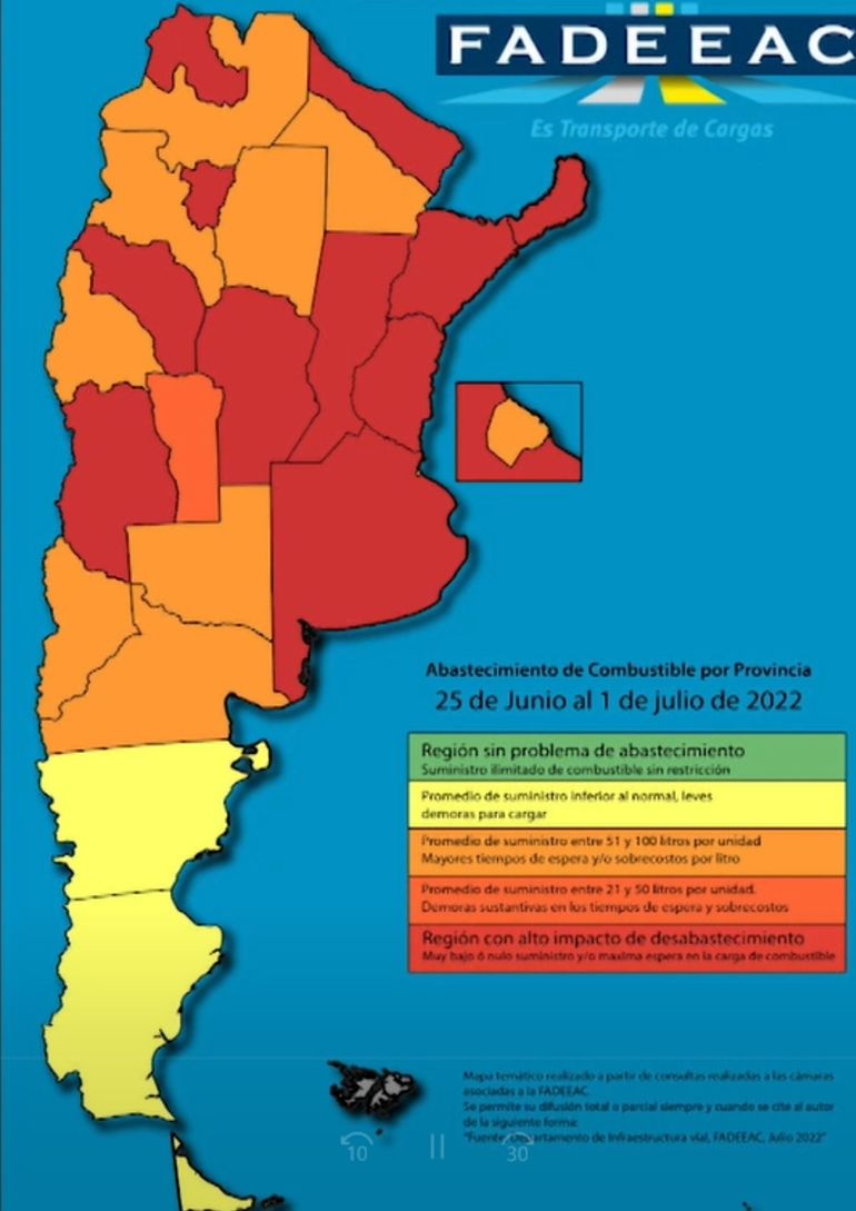 Abastecimiento de combustible por provincia del 25 de junio al 1 de julio 2022.