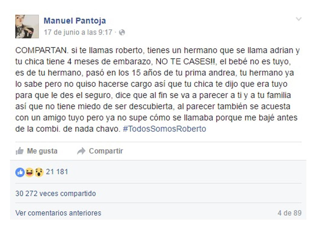 Mensaje en Facebook de Manuel Pantoja