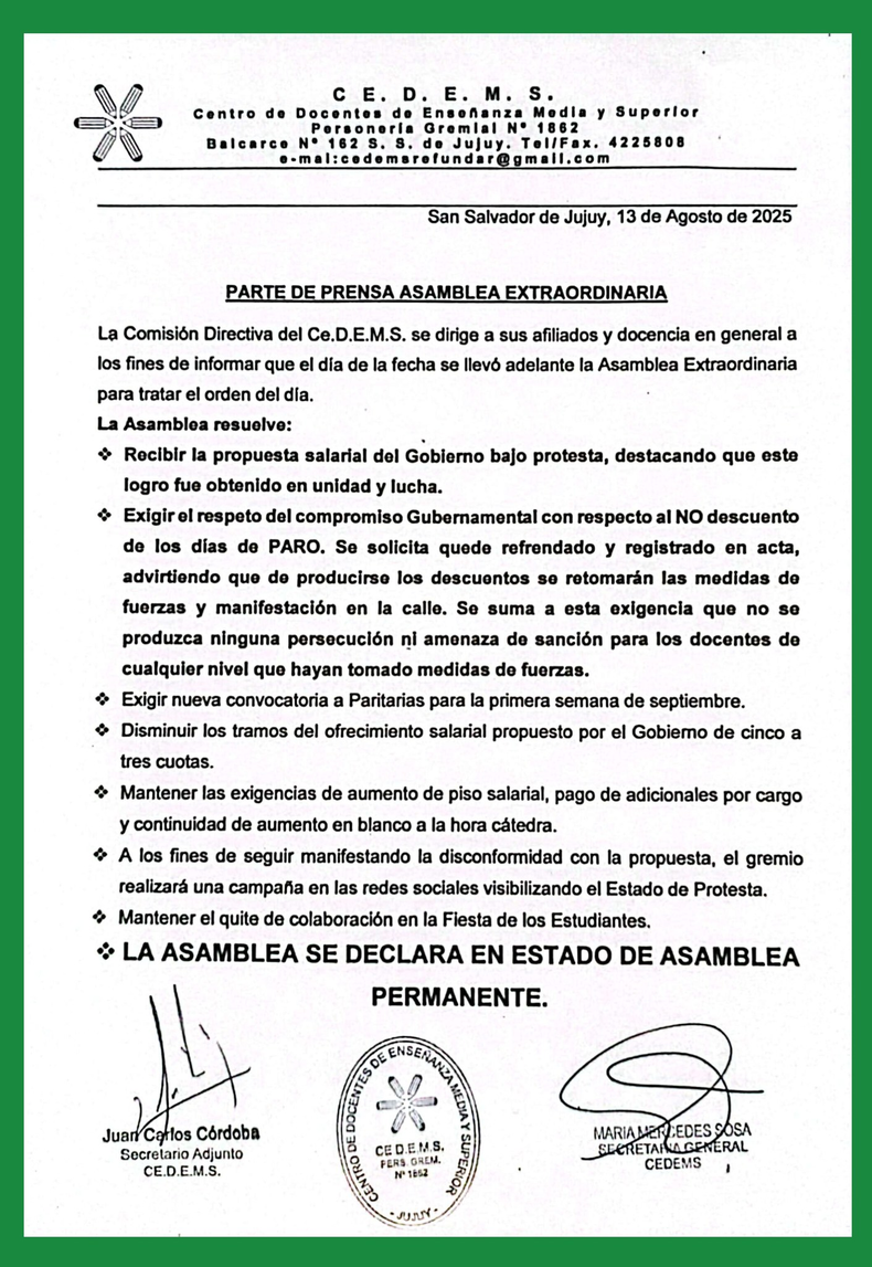 Comunicado de la asamblea extraordinaria híbrida del CEDEMS