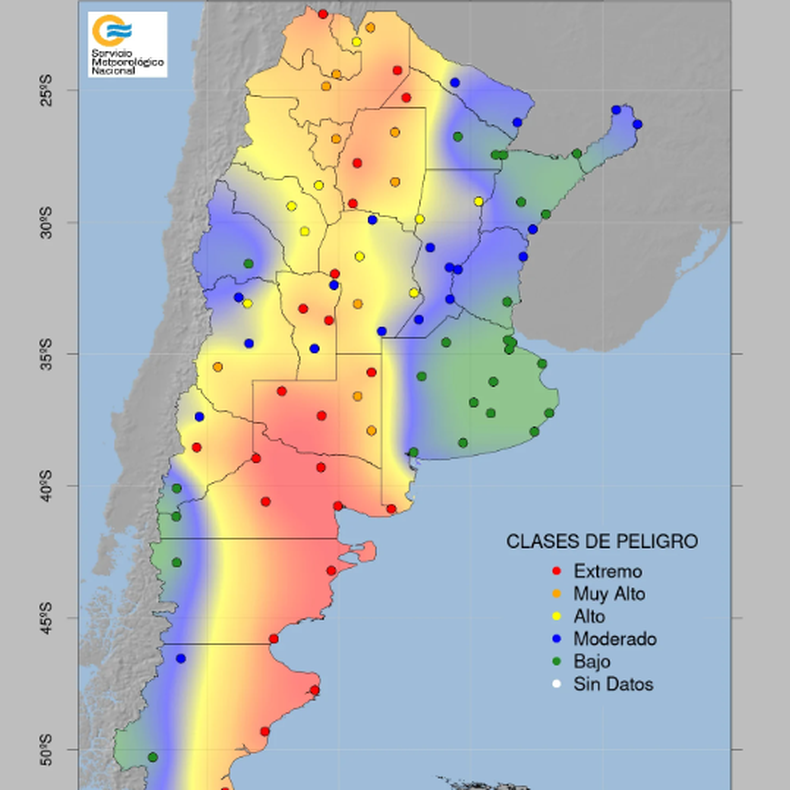 Sistema de alerta del SMN sobre riesgos de incendios forestales en Jujuy