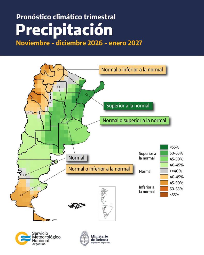 Pronóstico trimestral del SMN en Argentina.