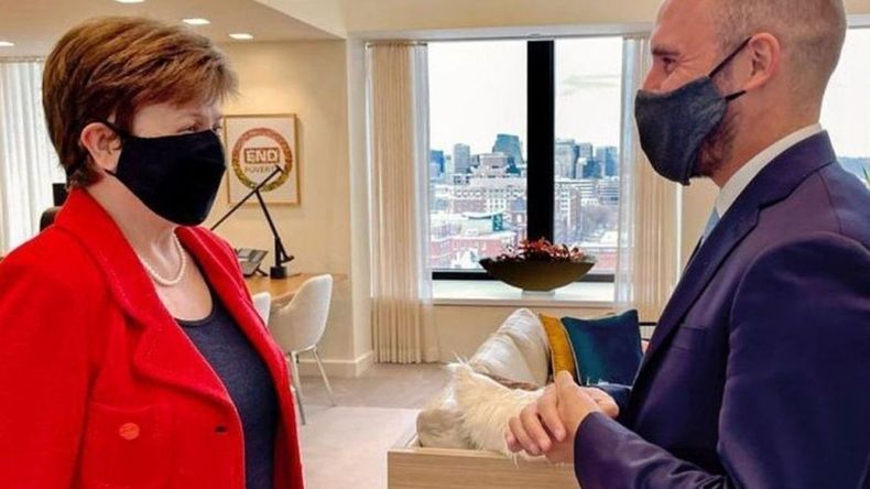 Kristalina Georgieva y Martín Guzmán en una reunión en marzo de 2021. /Foto: Ministerio de Economía de la Nación - Archivo