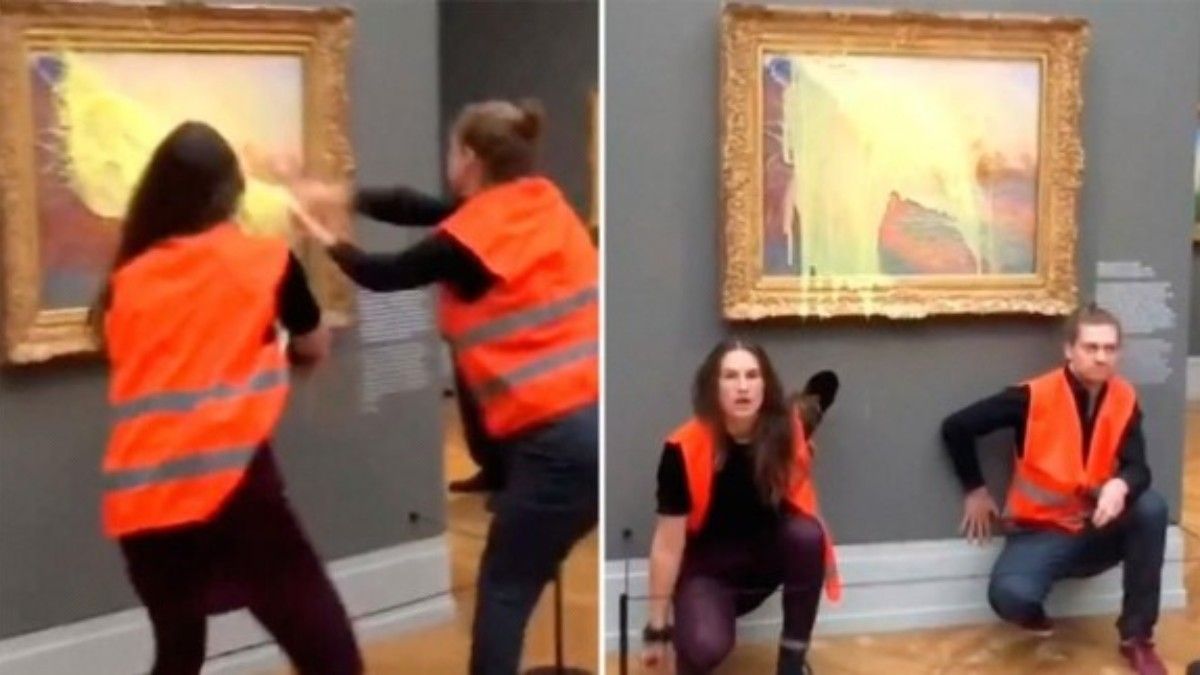 Dos activistas lanzaron puré de papas a un cuadro de Claude Monet.&nbsp;