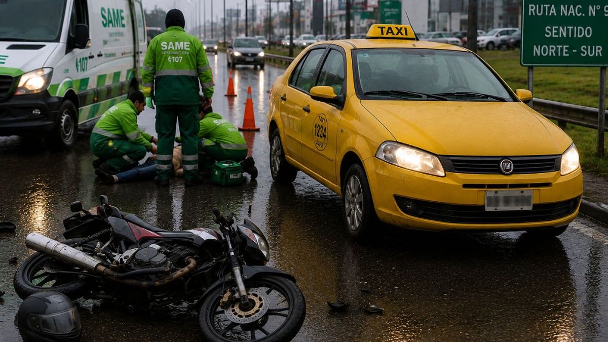 Un motociclista resultó herido en ruta 9 tras ser embestido por un taxi