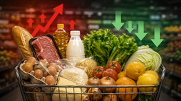 Alimentos que más subieron y bajaron (imagen creada con IA).