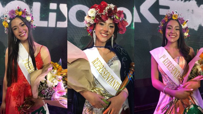 Acompañaron a la nueva soberana en esta noche especial Victoria Varela consagrada como 1° princesa, y Candelaria Gimenez, quien se llevó la banda de 2° princesa. 