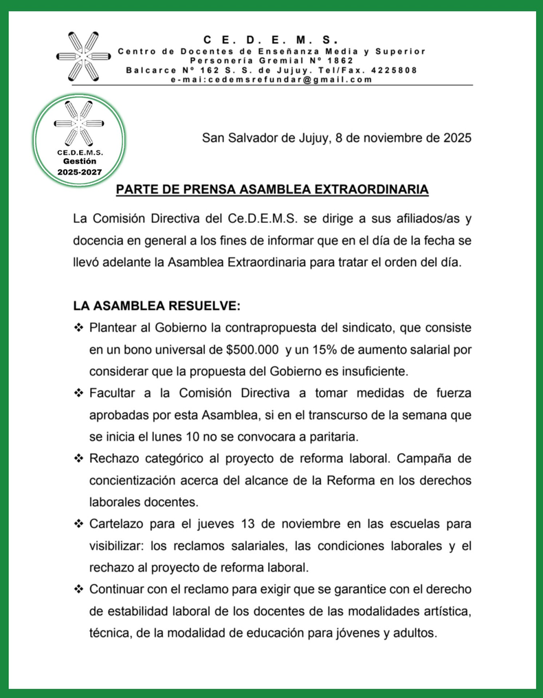 Asamblea extraordinaria CEDESM - 8 de noviembre 2025