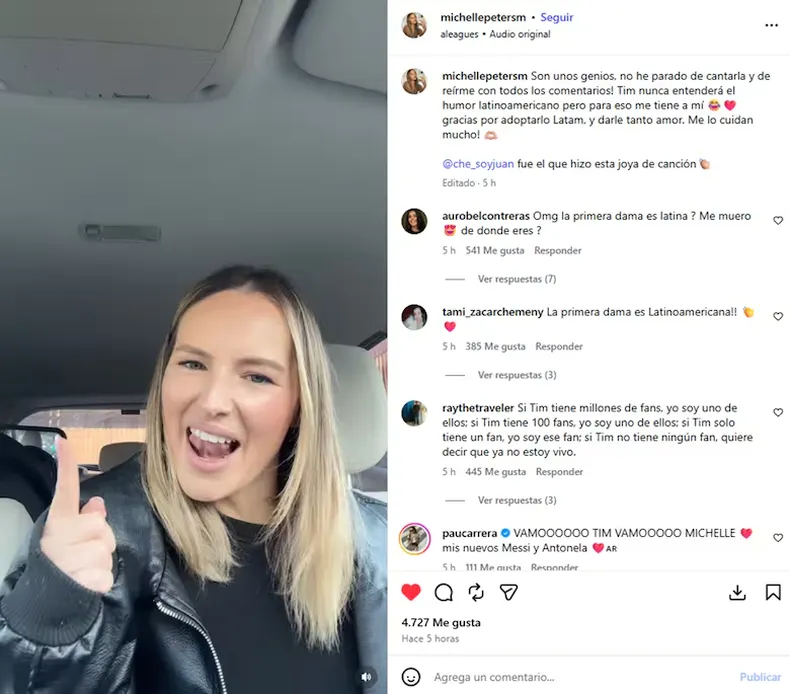 La esposa de Tim Payne se sumó al furor y cantó la cumbia argentina viral