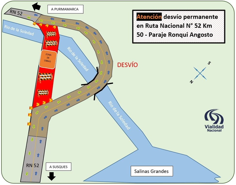 RUTA NACIONAL 52 KM 50 ALT. PARAJE RONQUI ANGOSTO: Desvío permanente