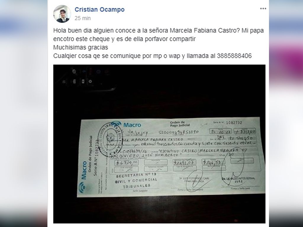 Publicación en Facebook