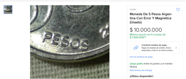 Moneda de $5.