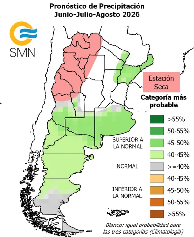 PRONÓSTICO TRIMESTRAL - Precipitación junio-julio-agosto 2026