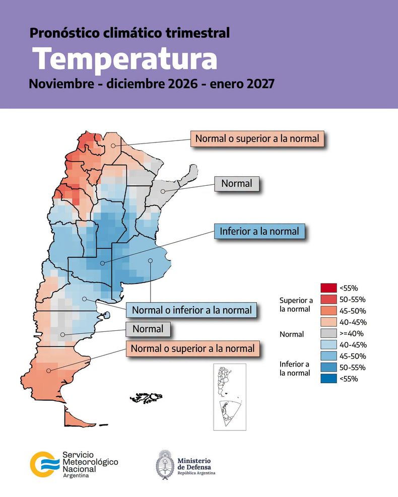 Pronóstico trimestral del SMN en Argentina.