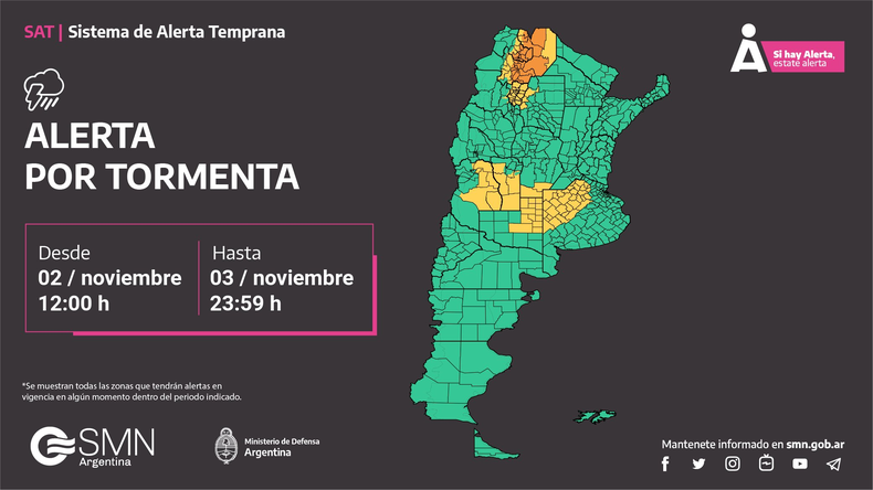 Alerta amarilla y naranja por tormentas para este domingo