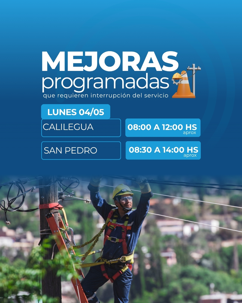 Los trabajos se realizarán durante la mañana y el mediodía, con distintos horarios según la zona afectada en Calilegua y San Pedro.