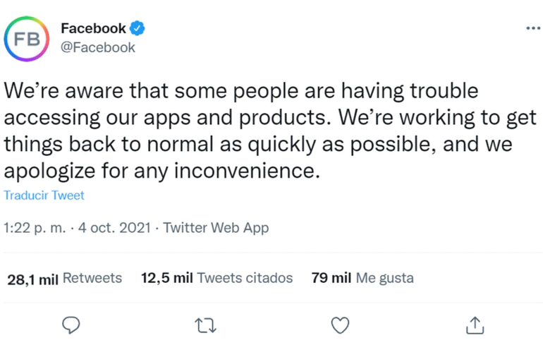 Comunicado sobre la caída de Facebook