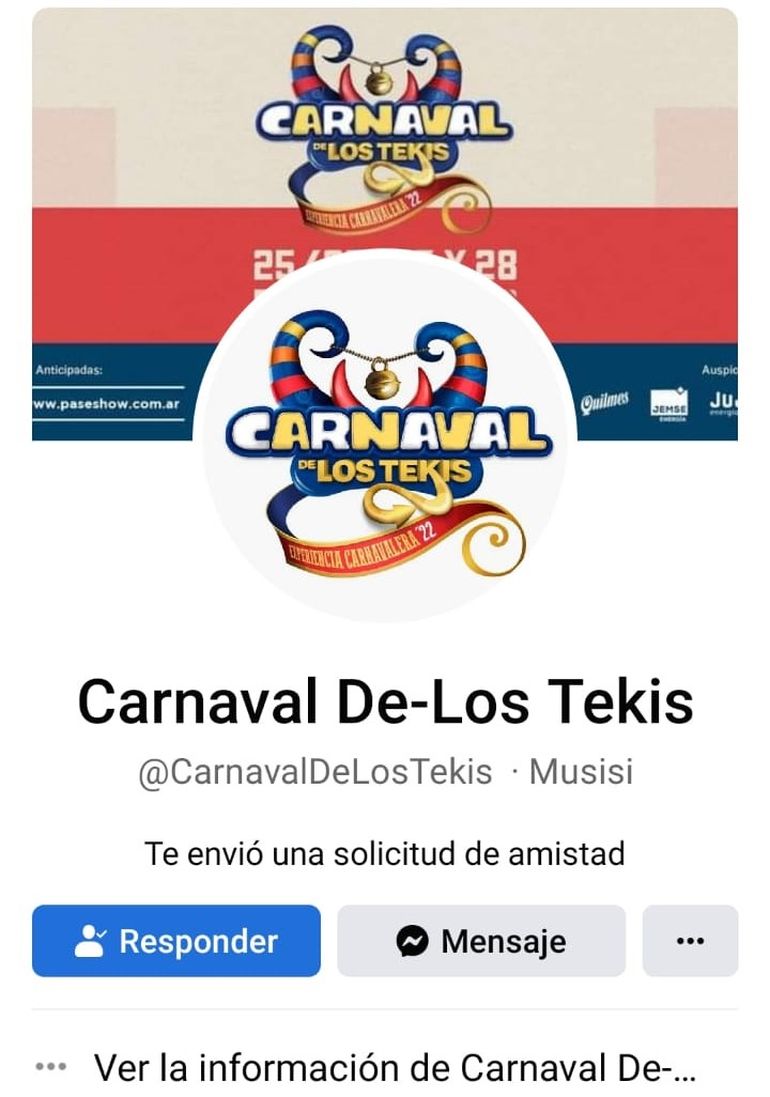 La cuenta falsa tiene un guion entre las palabras que componen el nombre Carnaval de Los Tekis.