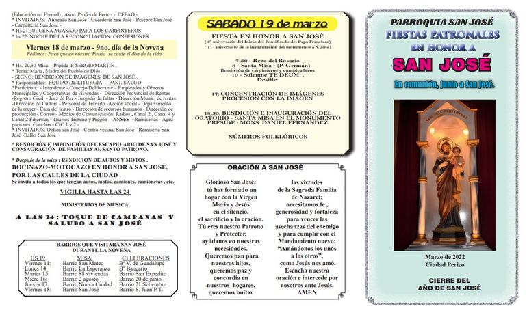 Cronograma de actividades por San José en Perico