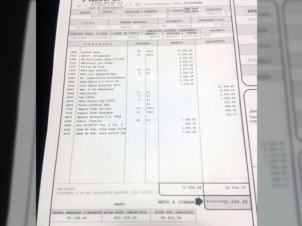 Recibos de sueldo en Jujuy