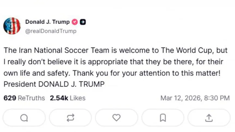 Donald Trump: la selección iraní “es bienvenida” pero no cree que sea apropiado que participe por cuestiones de seguridad  