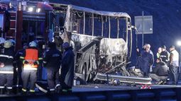 Así quedó el autobus que se incendió en Bulgaria.