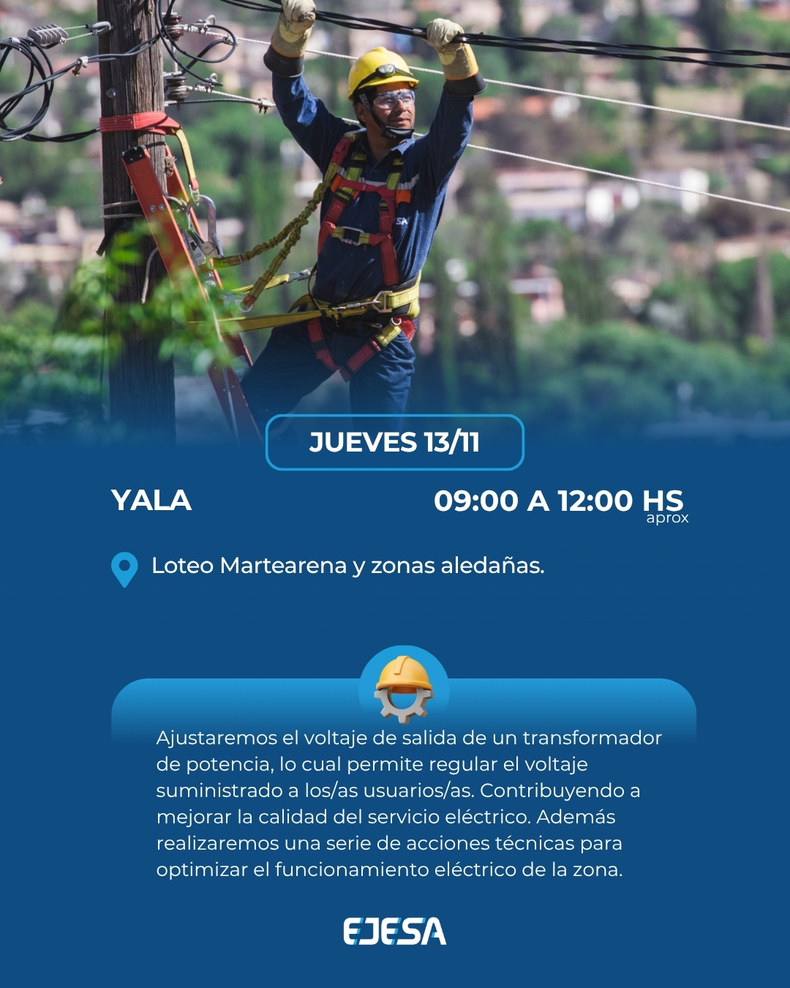 Interrupción del servicio de luz por mejoras programadas para el jueves 13 de noviembre