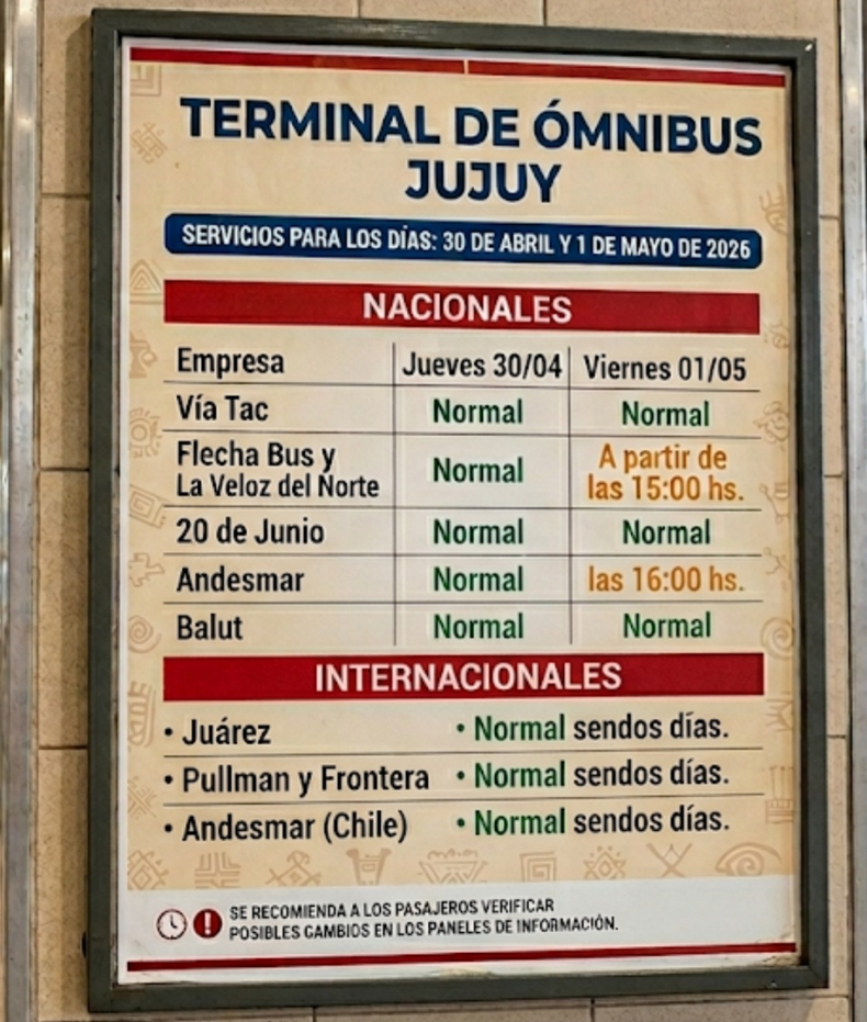 Jujuy: Transporte en el día del trabajador