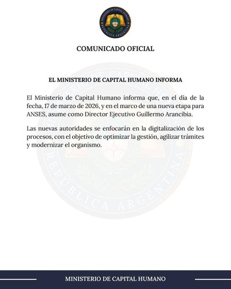 Comunicado oficial del Ministerio de Capital Humano