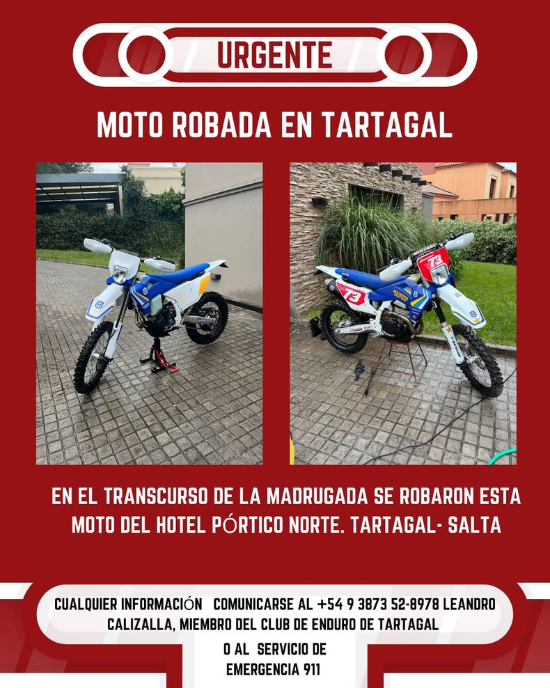 Un jujeño viajó a Salta a competir en el Regional de Enduro y le robaron la moto Un jujeño viajó a Salta a competir en el Regional de Enduro y le robaron la moto