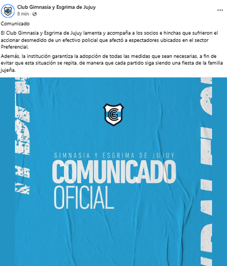 Gimnasia de Jujuy repudió los hechos de violencia y 