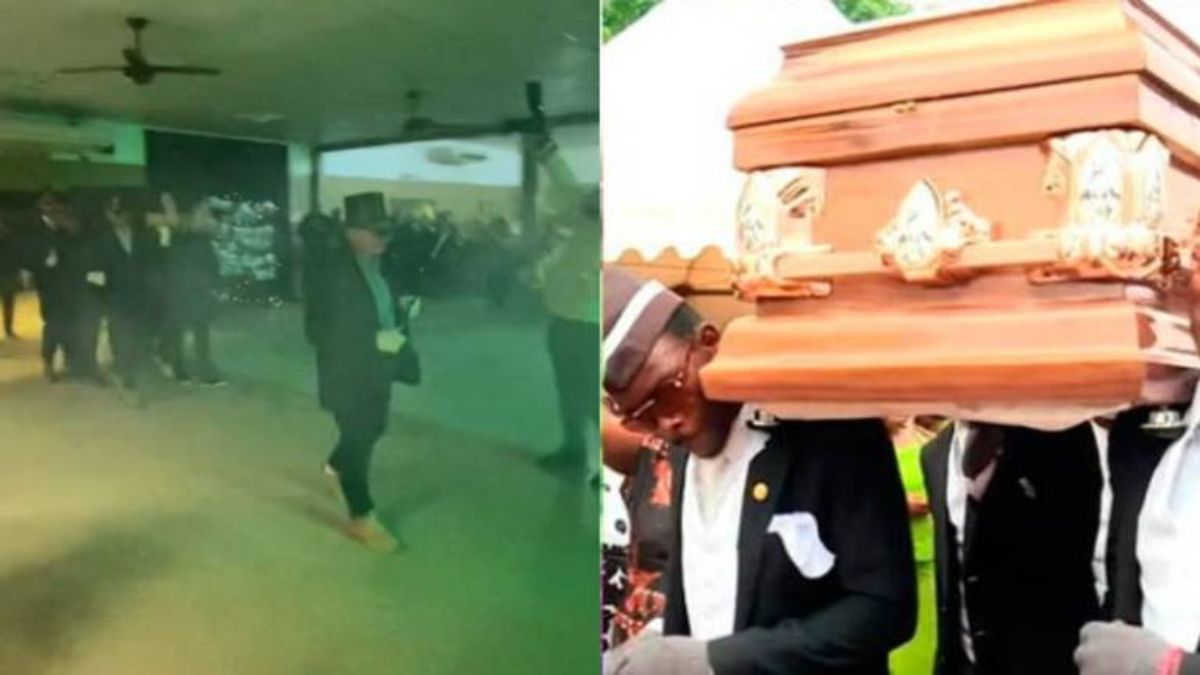 En las imágenes, sus amigos están vestidos con sacos negros, gorros y guantes blancos, replicando fielmente el atuendo.