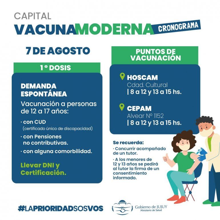 Cronograma de vacunación para este sábado