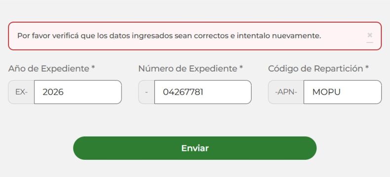 La consulta de los diferentes números de expedientes en el sitio oficial de Jefatura de Gabinete no arrojó resultados.