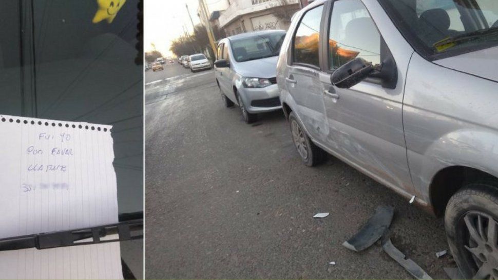En Neuquén por el hielo chocó a tres autos estacionados, se fue, pero dejó su contacto