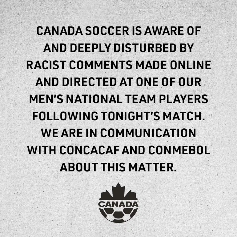 El comunicado que publicó la Asociación Canadiense de Fútbol en sus redes sociales oficiales tras el partido contra la Selección argentina.