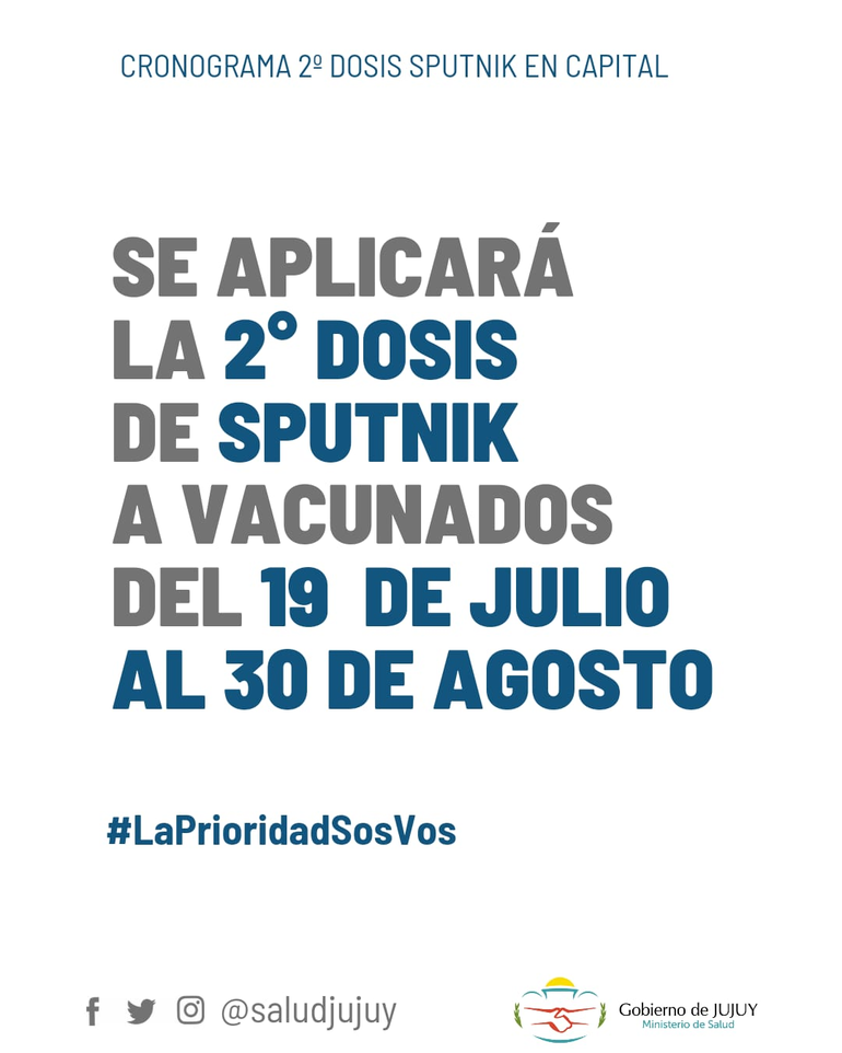 Vacunación: 2° dosis de Sputnik
