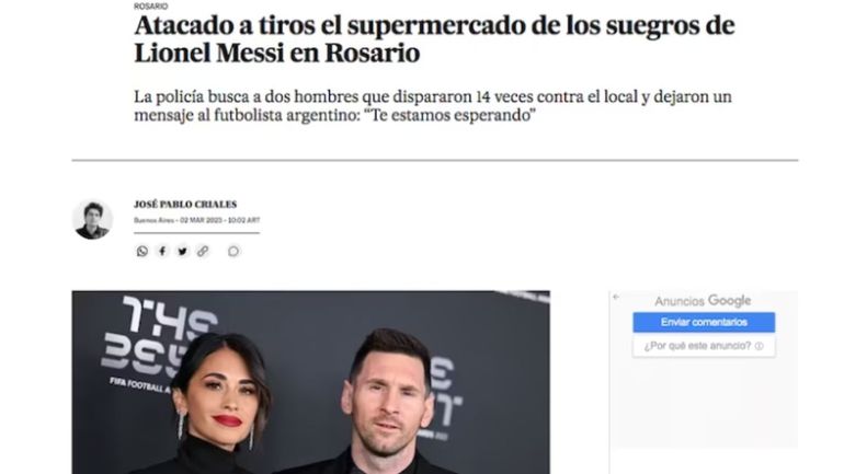 Todos los medios se hicieron eco de la amenaza y ataque al supermecado de la familia de Antonela Roccuzzo, esposa de Lionel Messi, en Rosario esta madrugada.